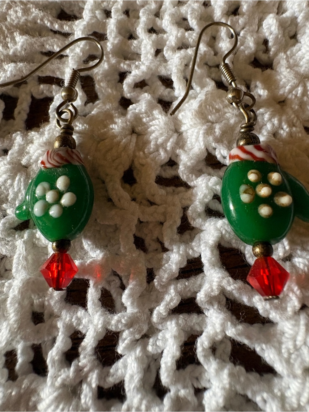 Festive Green and Red Glass Bead Earrings